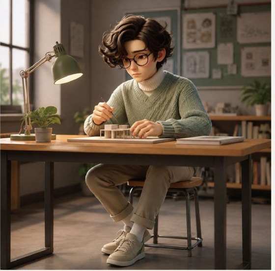 卷发眼镜少年 专注时刻