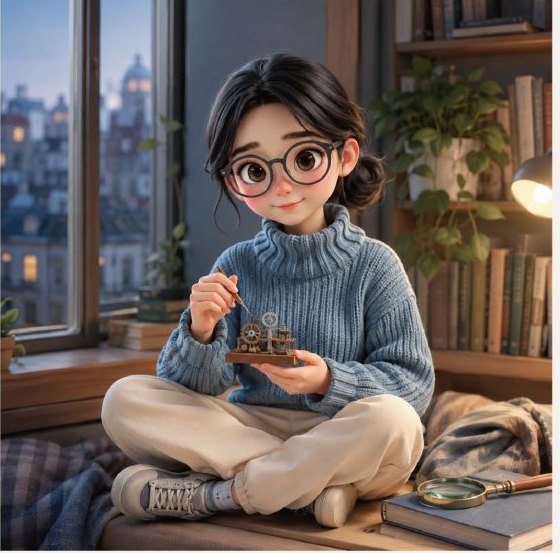 蓝毛衣眼镜女孩 专注时刻