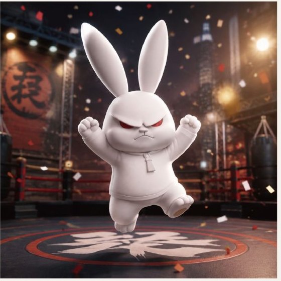 白色功夫兔 欢乐庆祝
